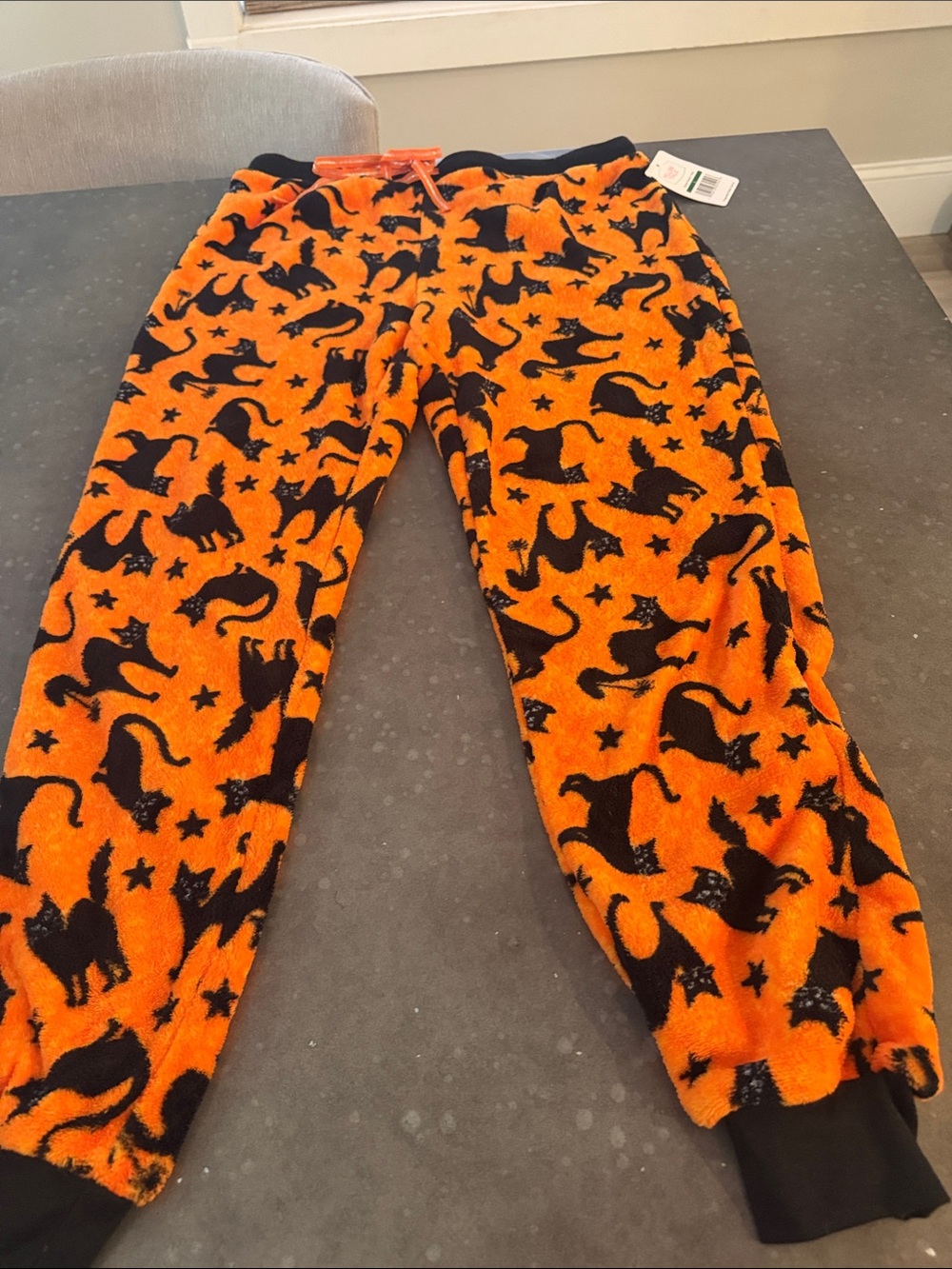 Cozy Halloween Cat Print Pajama Pants - Orange & Black
